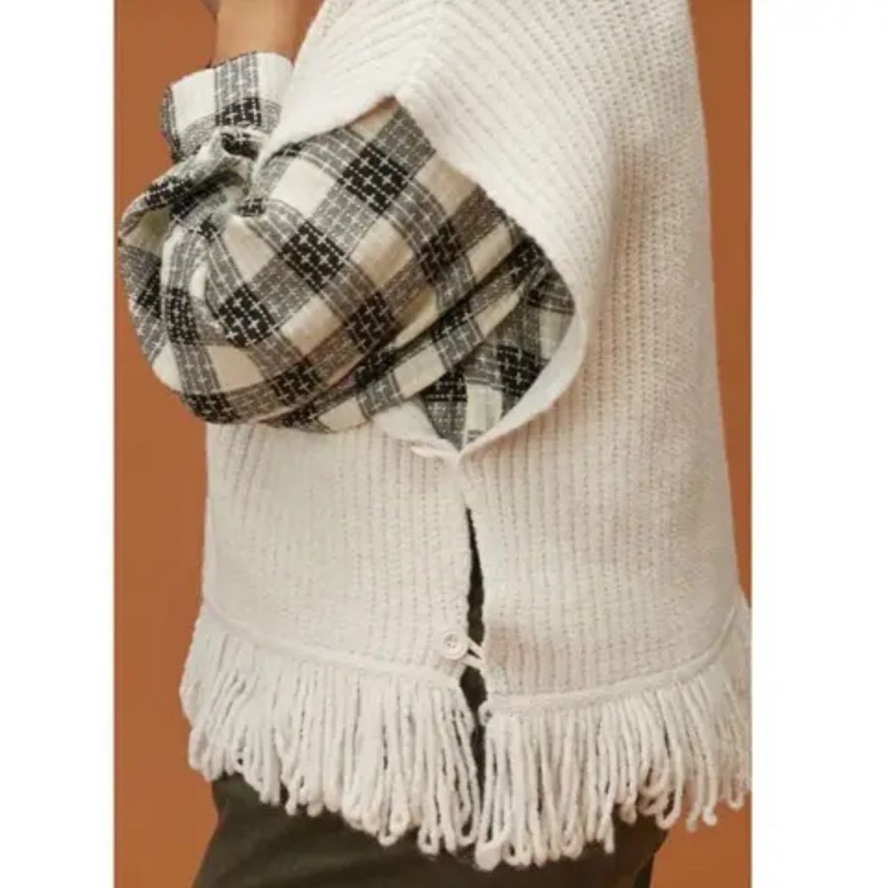 Anthropologie Fringed Mock Neck Ivory Sleeveless Sweater Vest Size Large - Picture 6 of 10